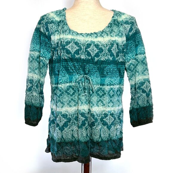 LizWear XL Teal Peasant Top with Drawstring - Picture 2 of 9
